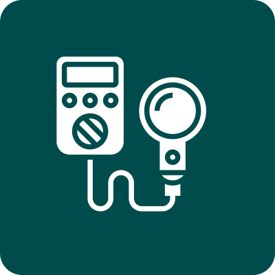 Group 13 (1) Multimeter and probe icon on green background.