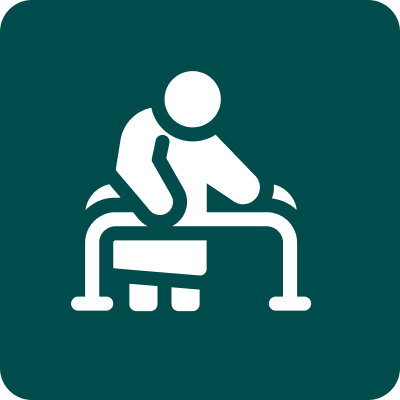 Group 13 Person with walker icon on green background.